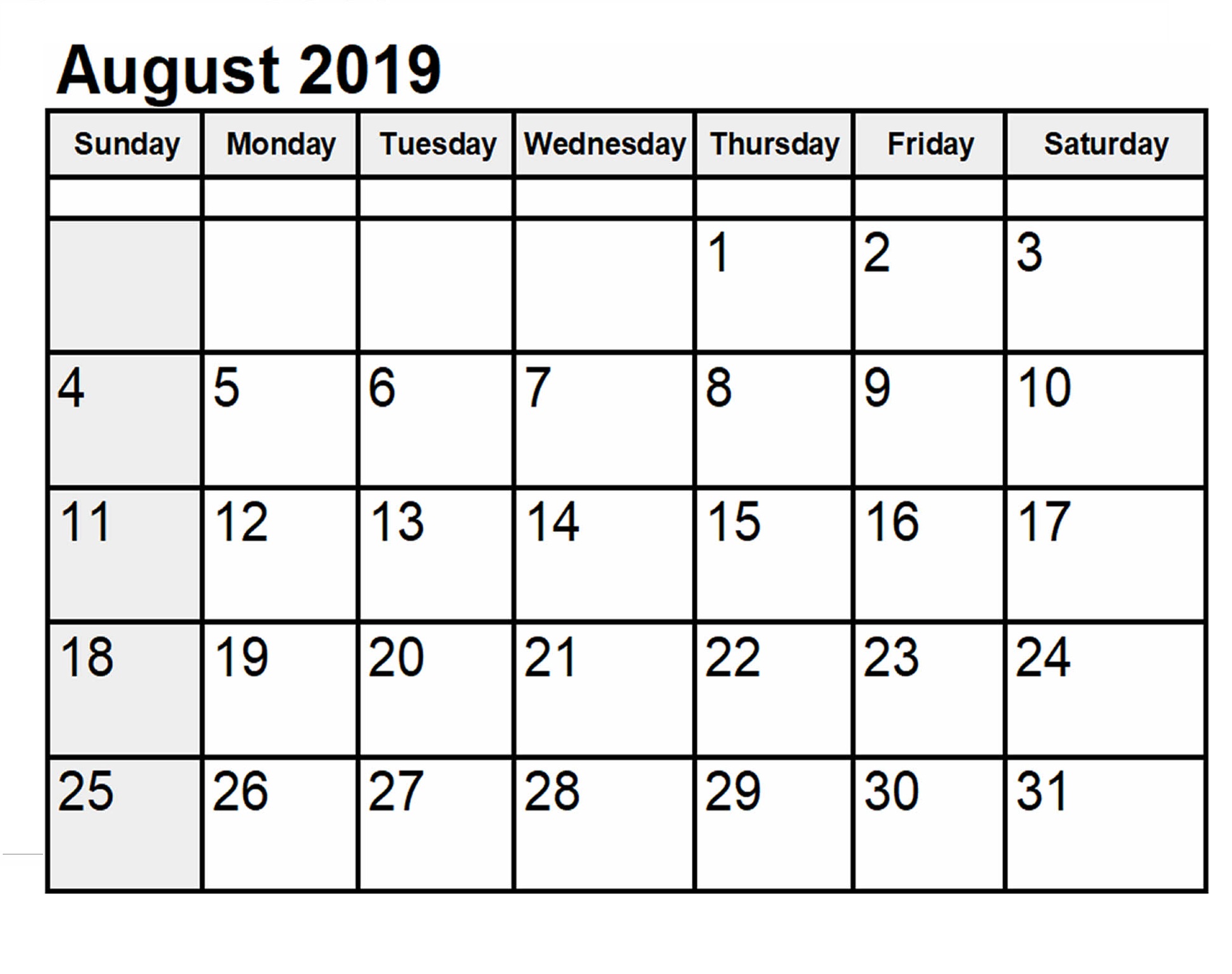 Calendar For August 2019 Printable Planner Latest Printable Calendar