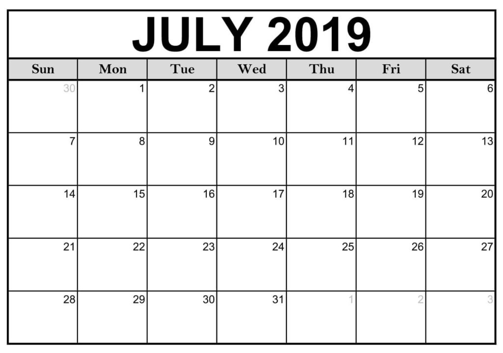 Free Blank July 2019 Calendar Template For Excel Latest Printable