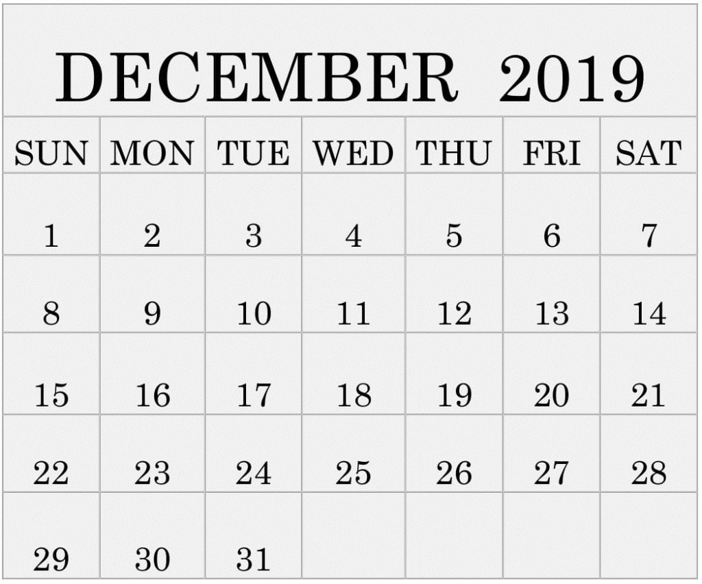 December 2019 Calendar Printable Free Download - Latest Printable 