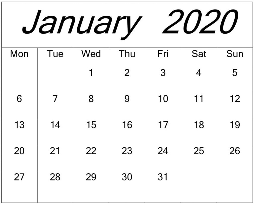 January 2020 Blank Calendar Monthly And Weekly Template Latest