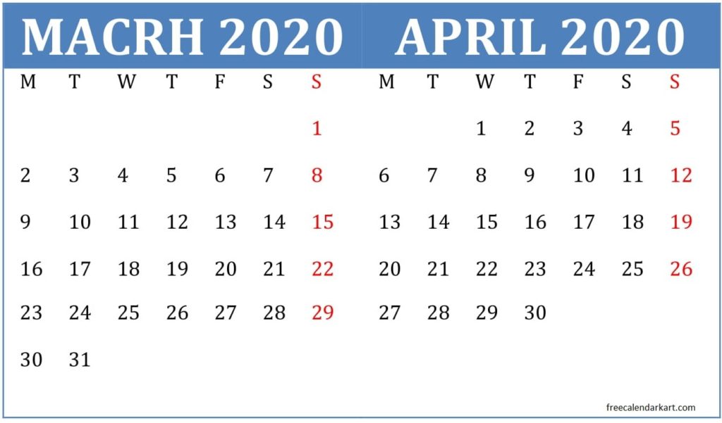 March April 2020 Calendar Editable Design Latest Printable Calendar