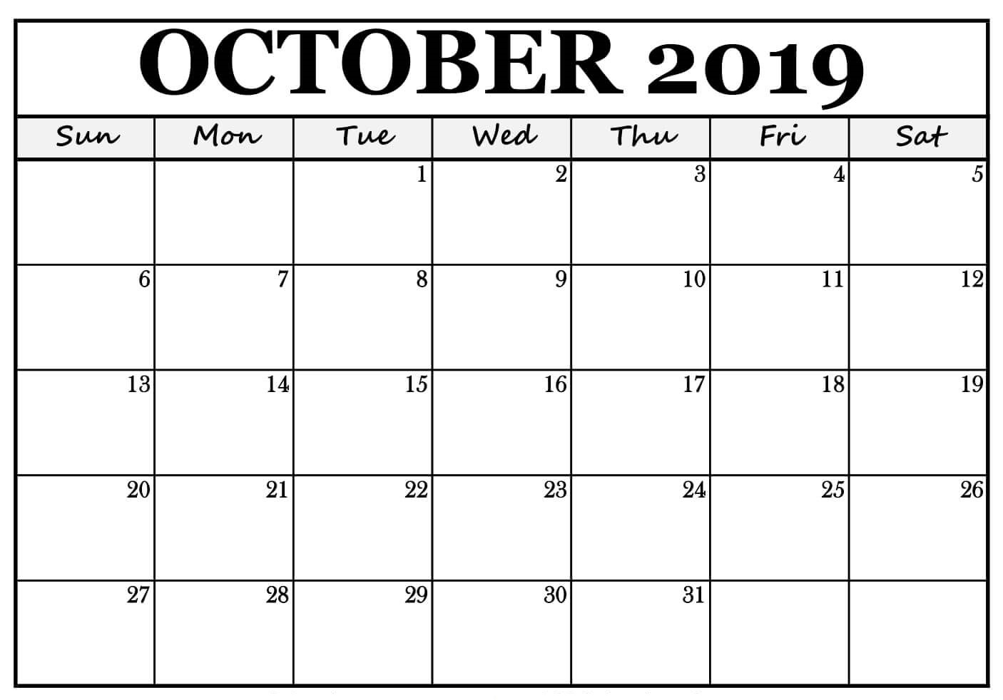 Blank October 2019 Calendar