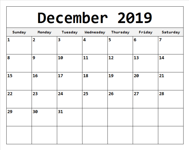 December Calendar 2019 