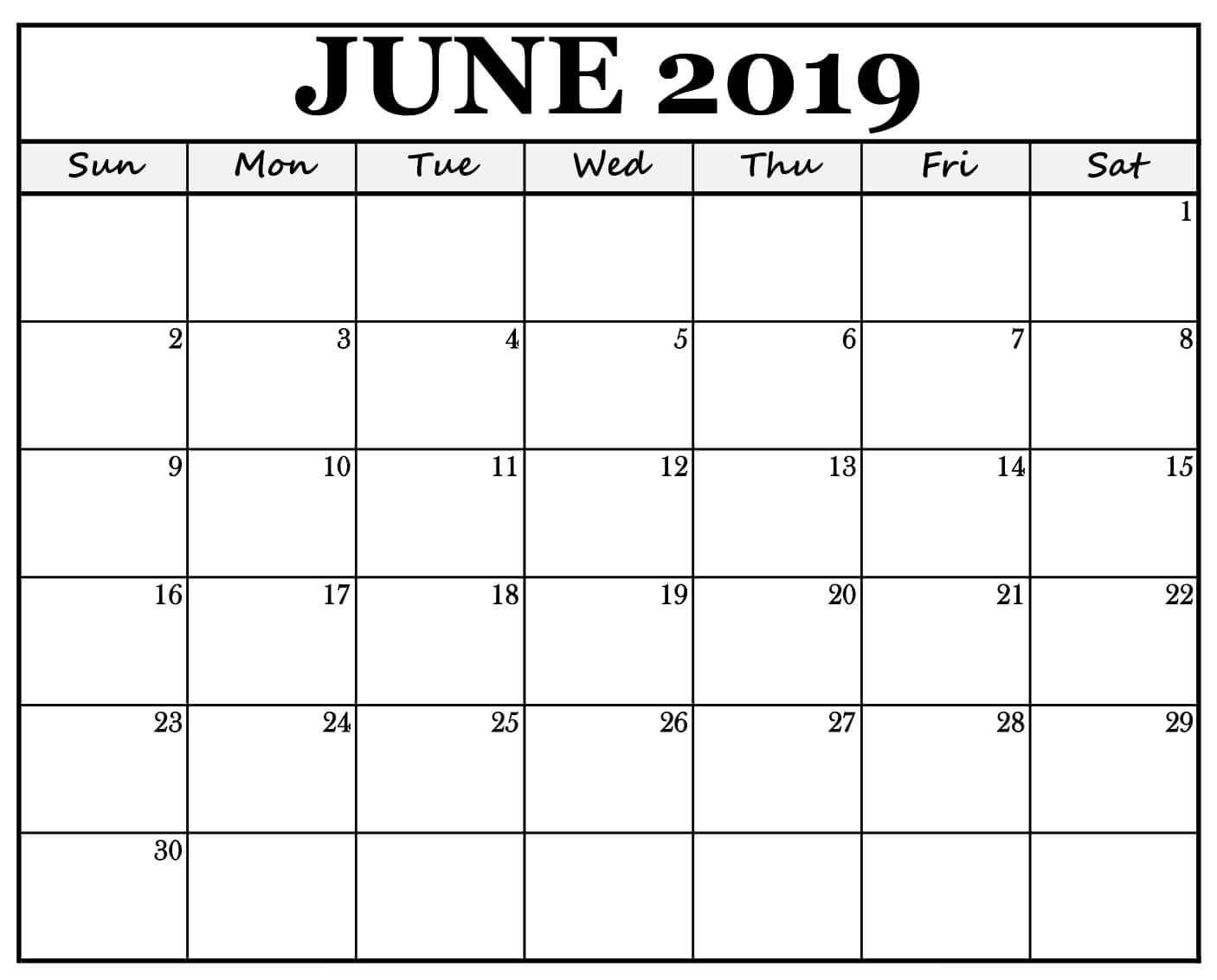 June 2019 Printable Calendar 