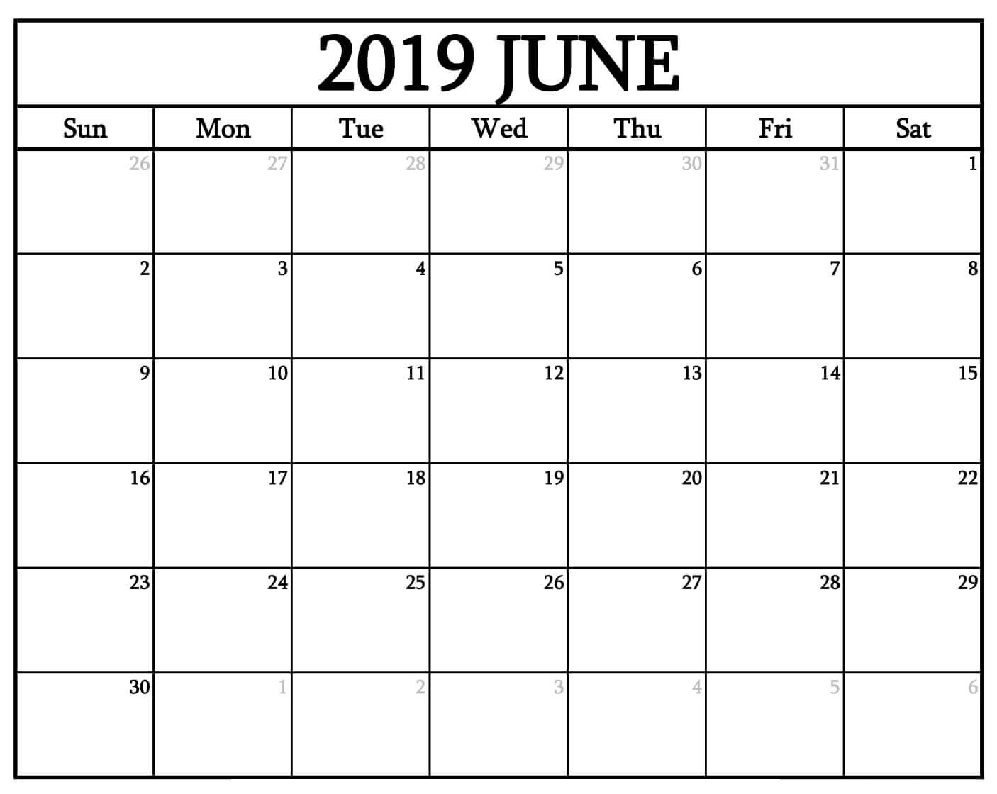 Printable June 2019 Calendar 