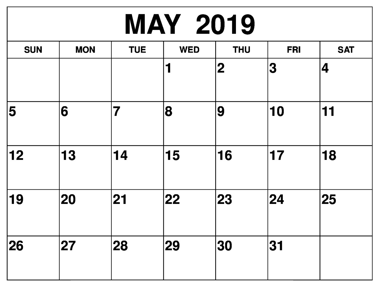 May Calendar 2019