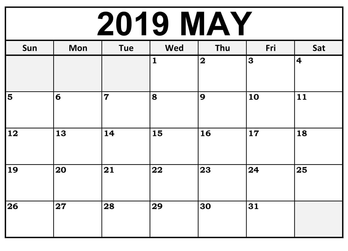 Printable May Calendar 2019