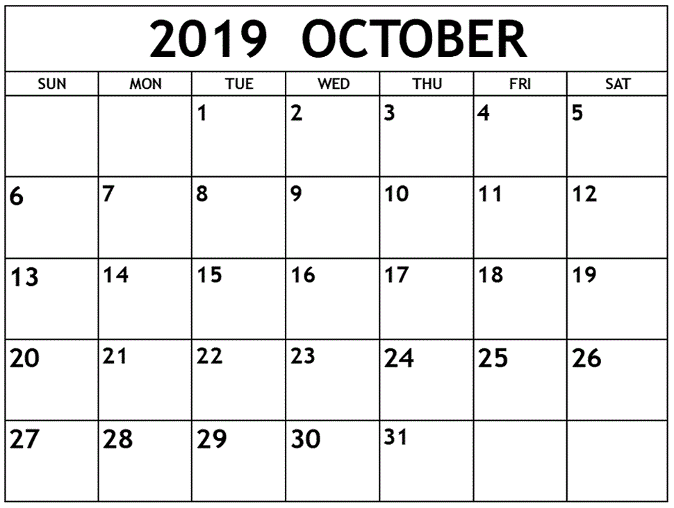 October 2019 Calendar