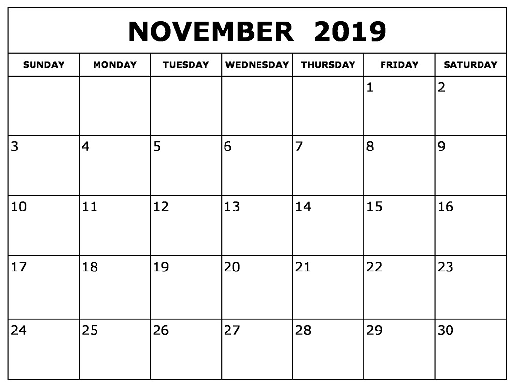 November Calendar 2019 