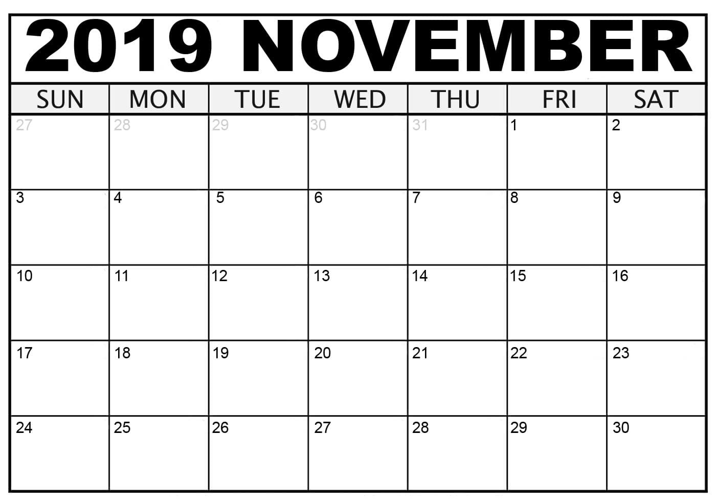 Calendar 2019 November 