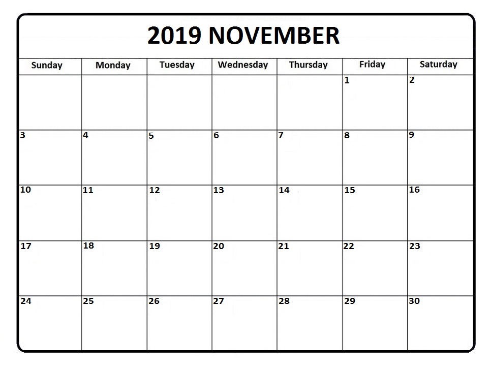 Printable Calendar 2019 November 