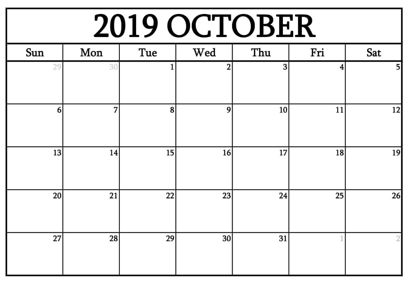 October Calendar 2019