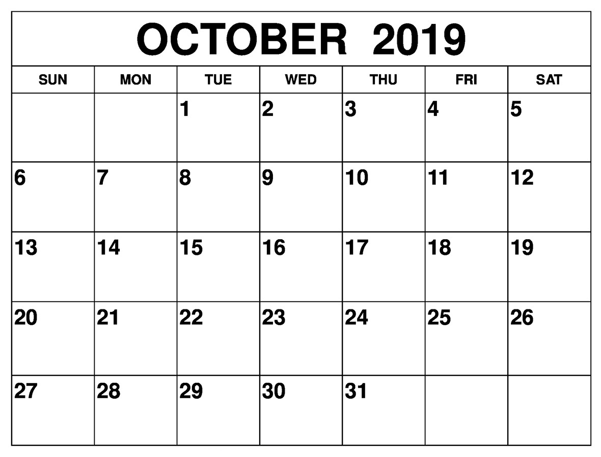 Printable Calendar 2019 October