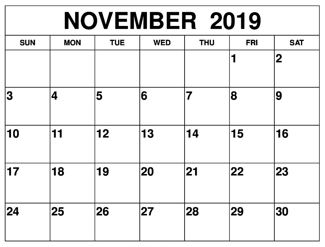 Free Printable Calendar 2019 November 