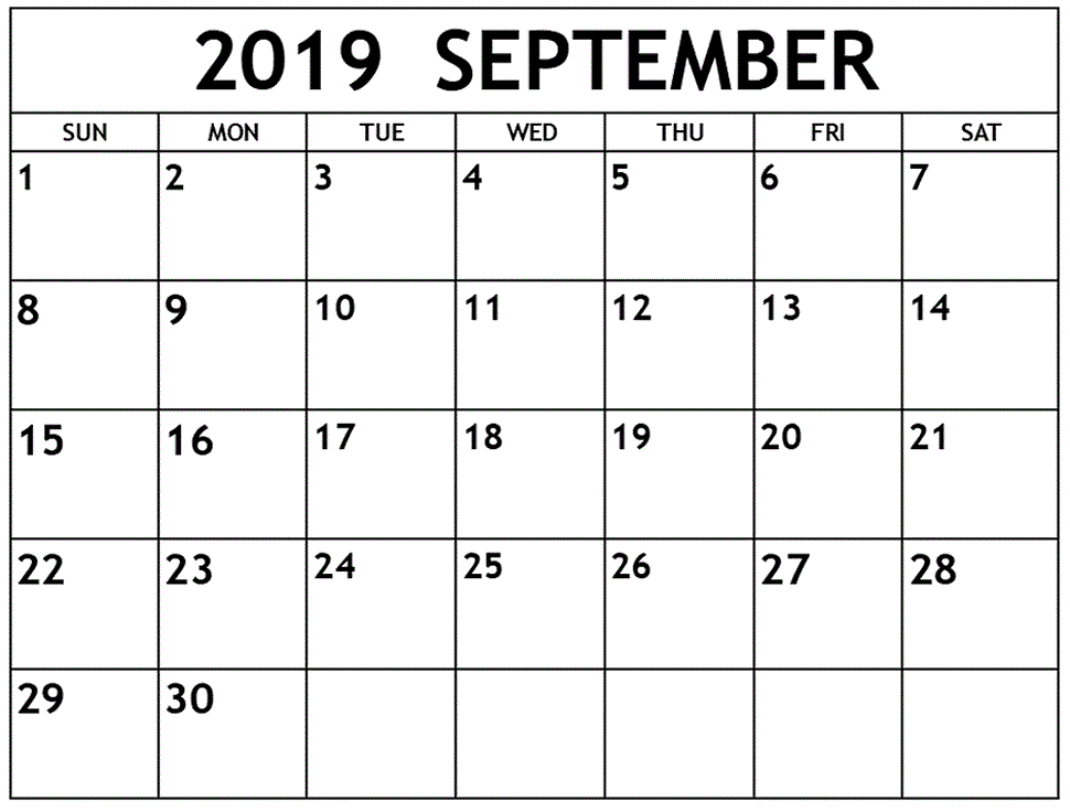 Printable September Calendar 2019 