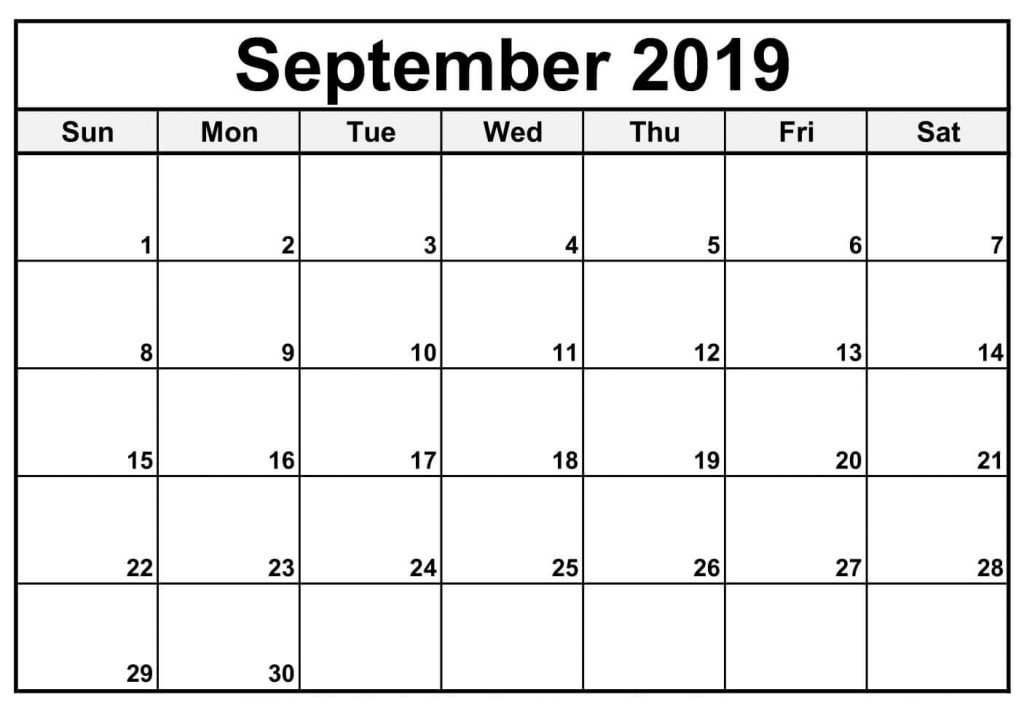 Free Printable September 2019 Calendar 