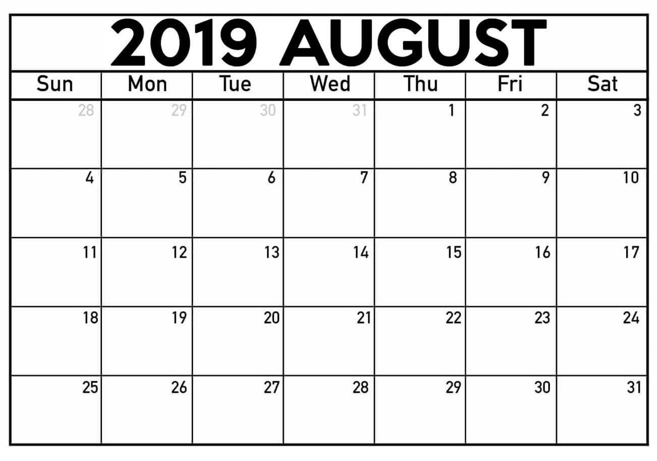 August 2019 Blank Calendar