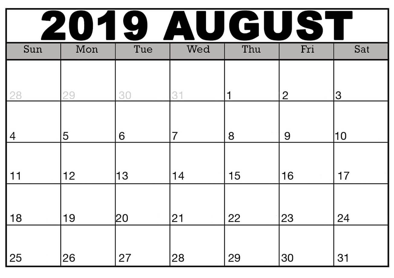 2019 August Calendar 