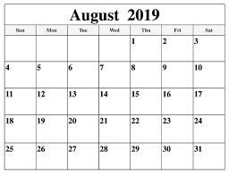 August 2019 Calendar Template 
