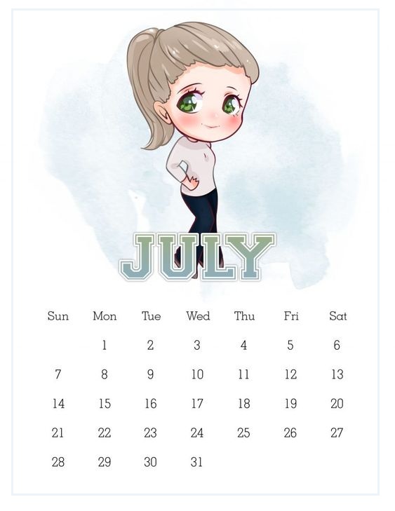 Cute July 2019 Calendar 