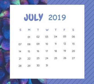 Cute 2019 July Calendar 