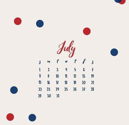 Cute July 2019 Printable Calendar