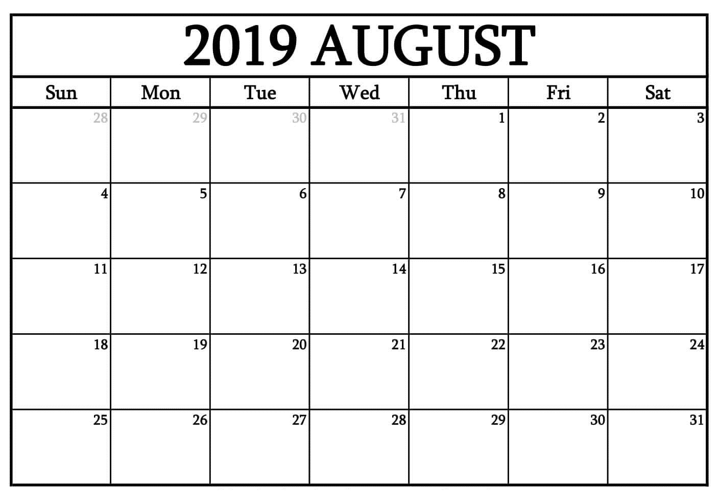  August 2019 Calendar With Holidays