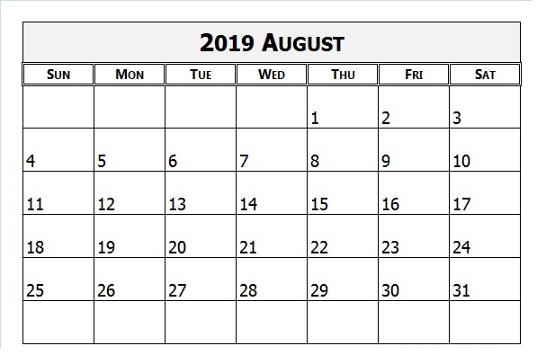 August 2019 Calendar 