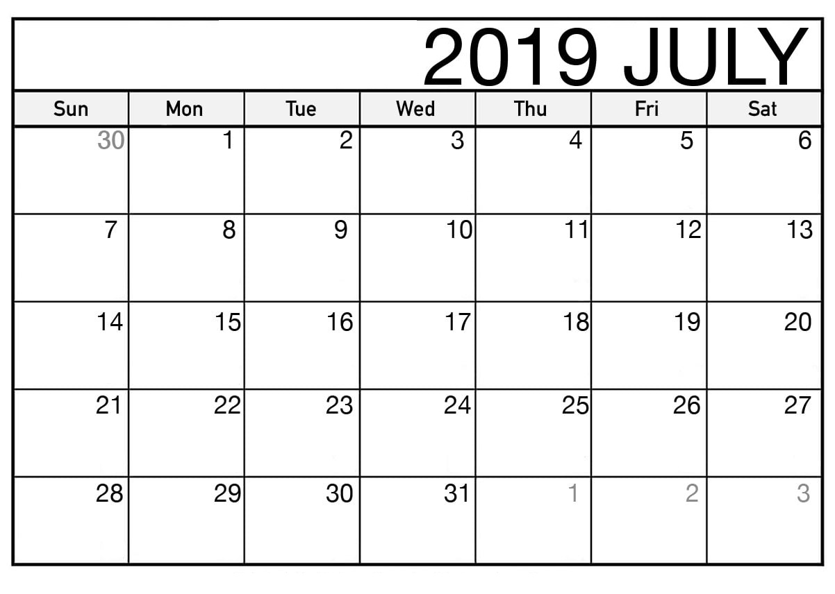 Printable July 2019 Calendar