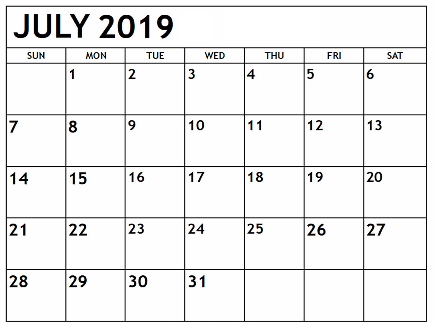 July 2019 Printable Calendar Booklet