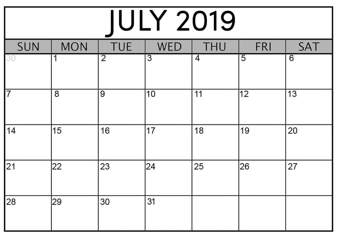 Printable July 2019 Calendar