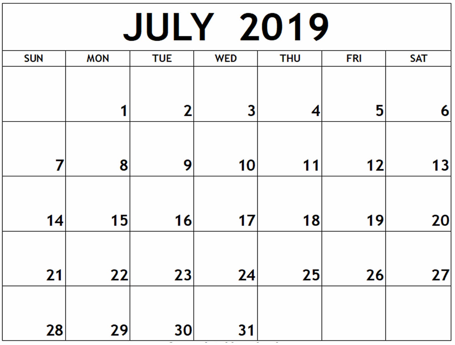 July 2019 Printable Editable Calendar