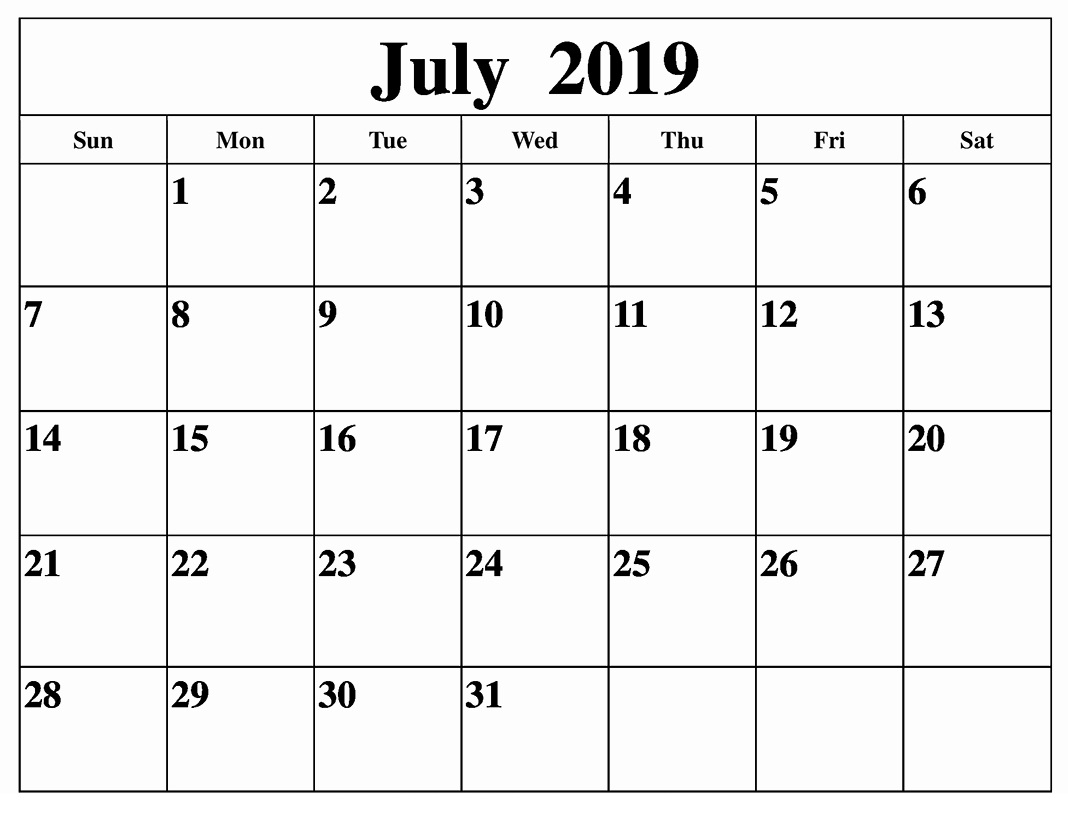 July 2019 Printable Holiday Calendar