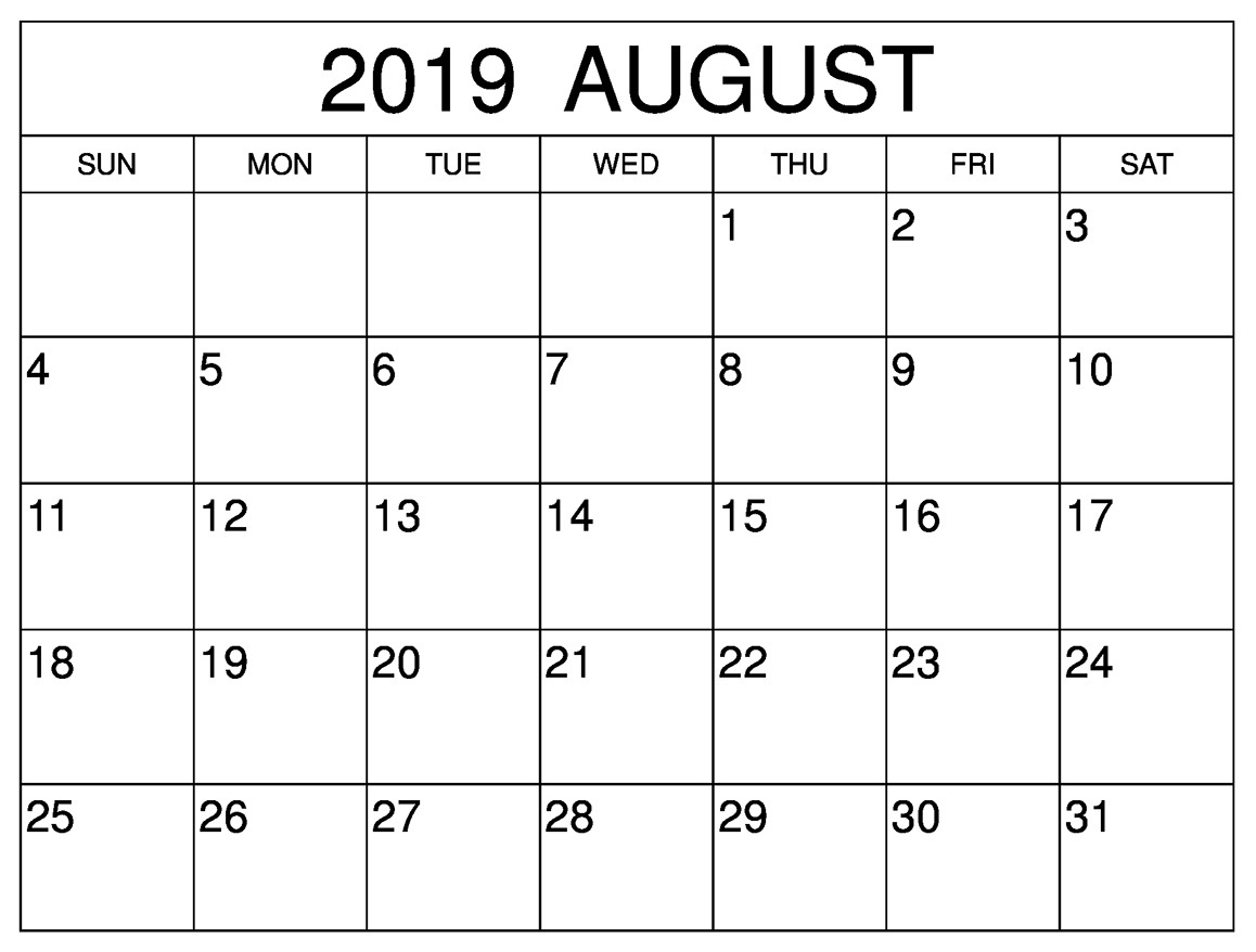 Calendar For August 2019 