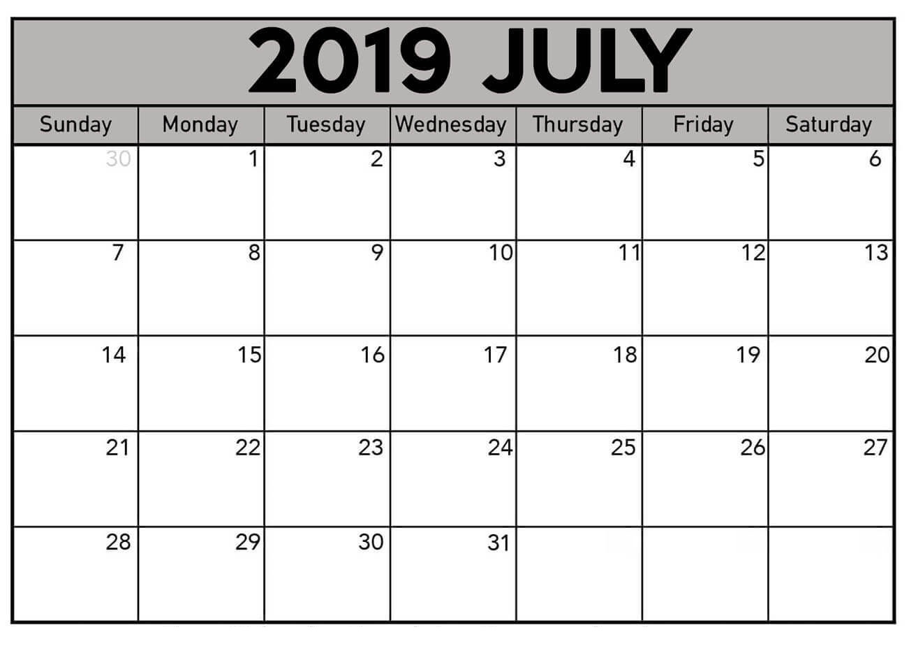 July 2019 Printable Calendar 