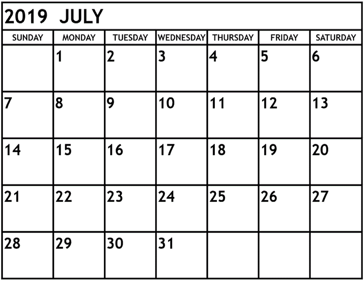 July Calendar 2019