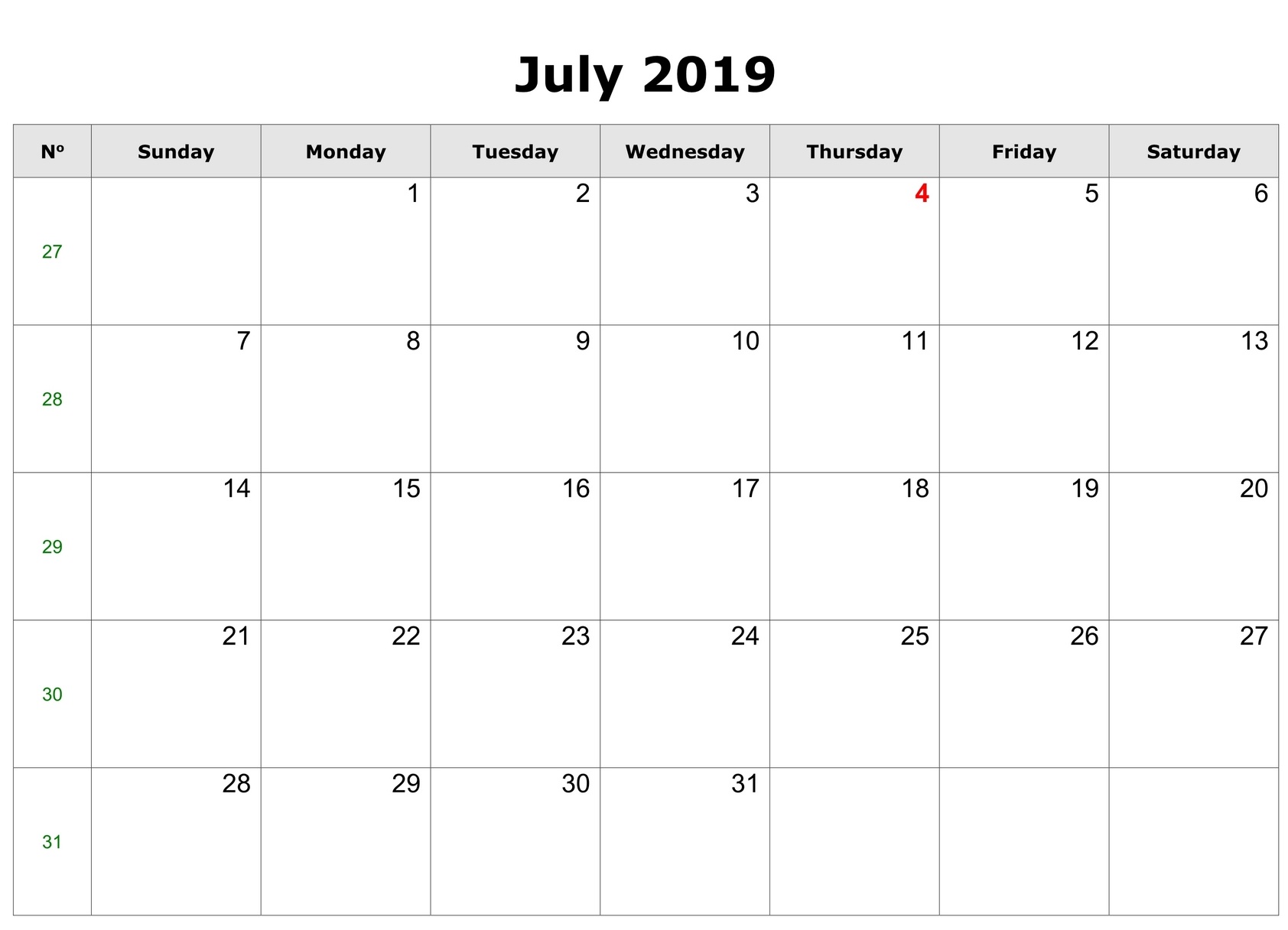 August 2019 Calendar Template