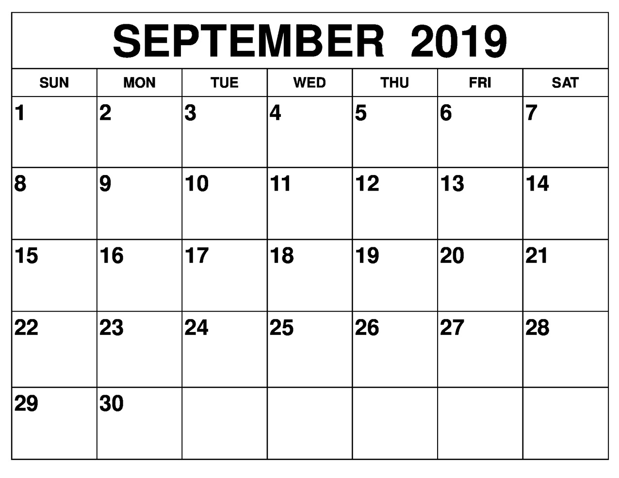 September 2019 Calendar Printable 