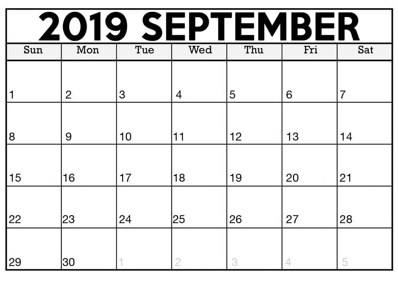 Sep 2019 Printable Calendar 