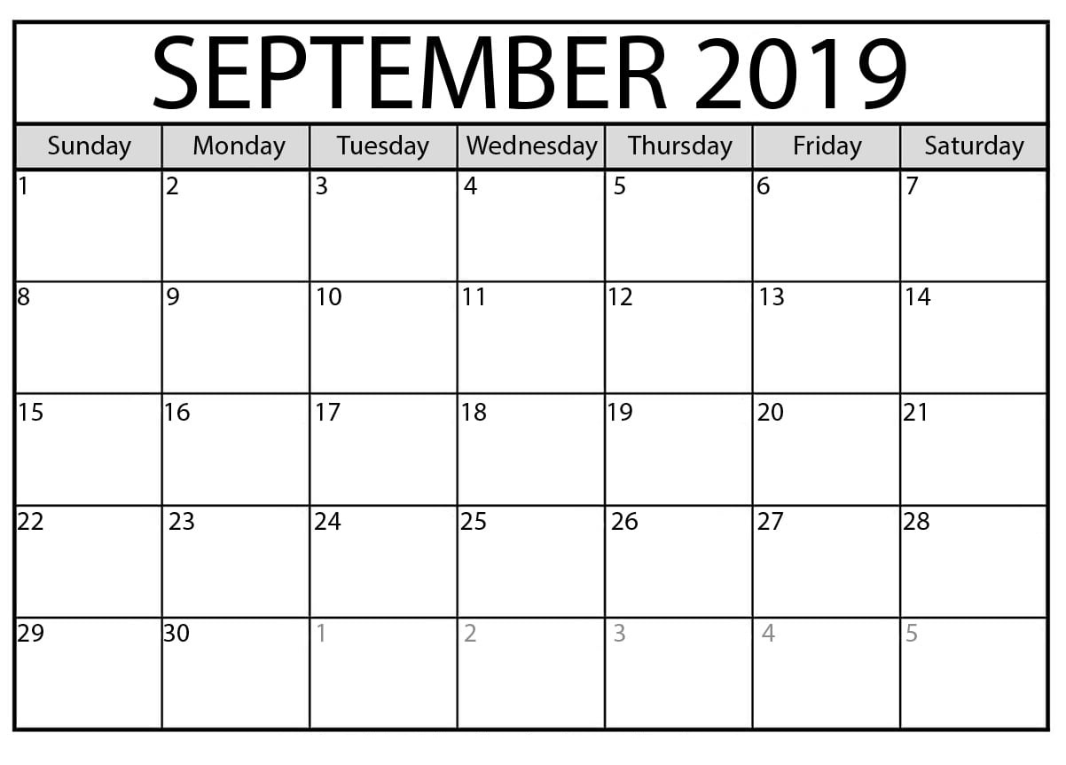 Printable September 2019 Calendar