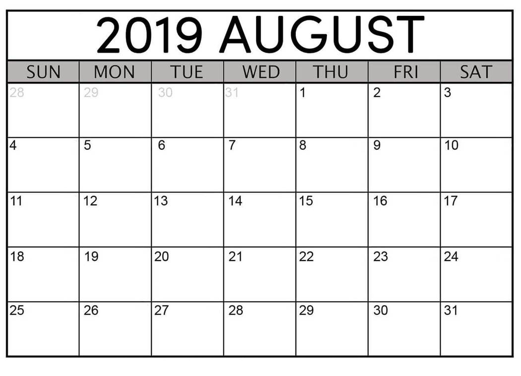 Blank August 2019 Calendar 