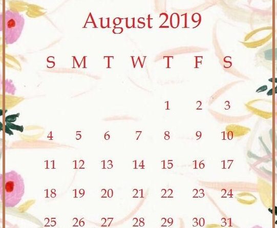 Cute August 2019 Calendar