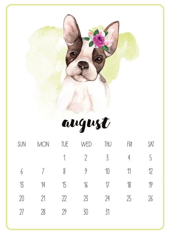 Cute Printable August 2019 Calendar