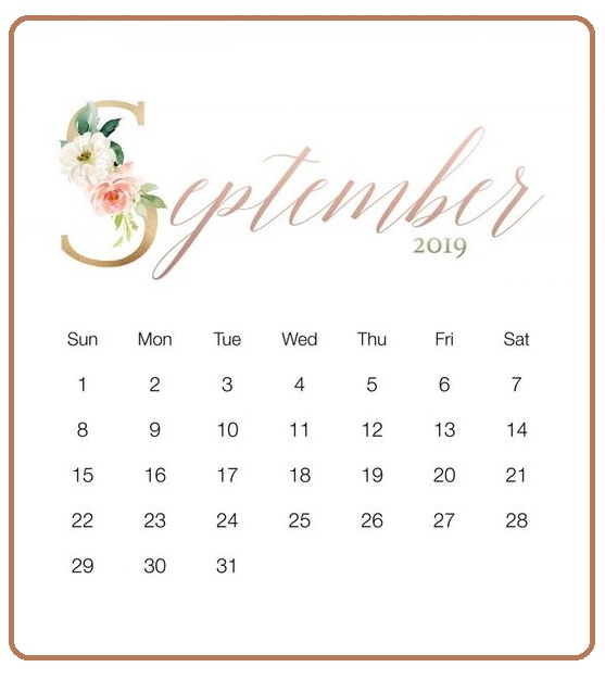 Cute September 2019 Blank Calendar
