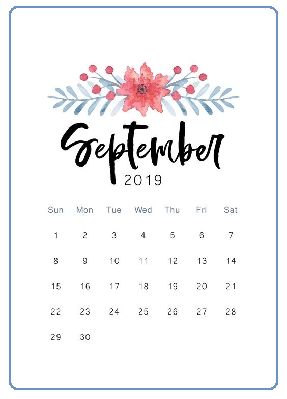 Cute September 2019 Calendar