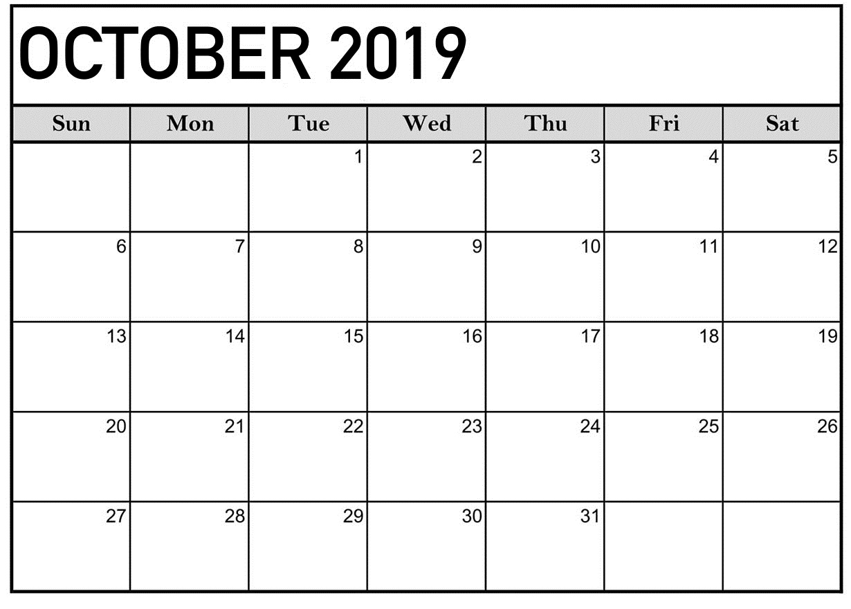 October 2019 Calendar Printable