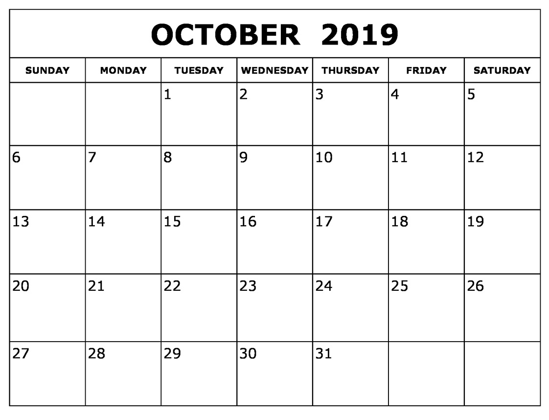 October 2019 Calendar Printable