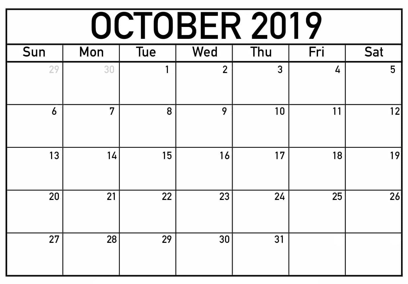 Free Printable October 2019 Calendar 