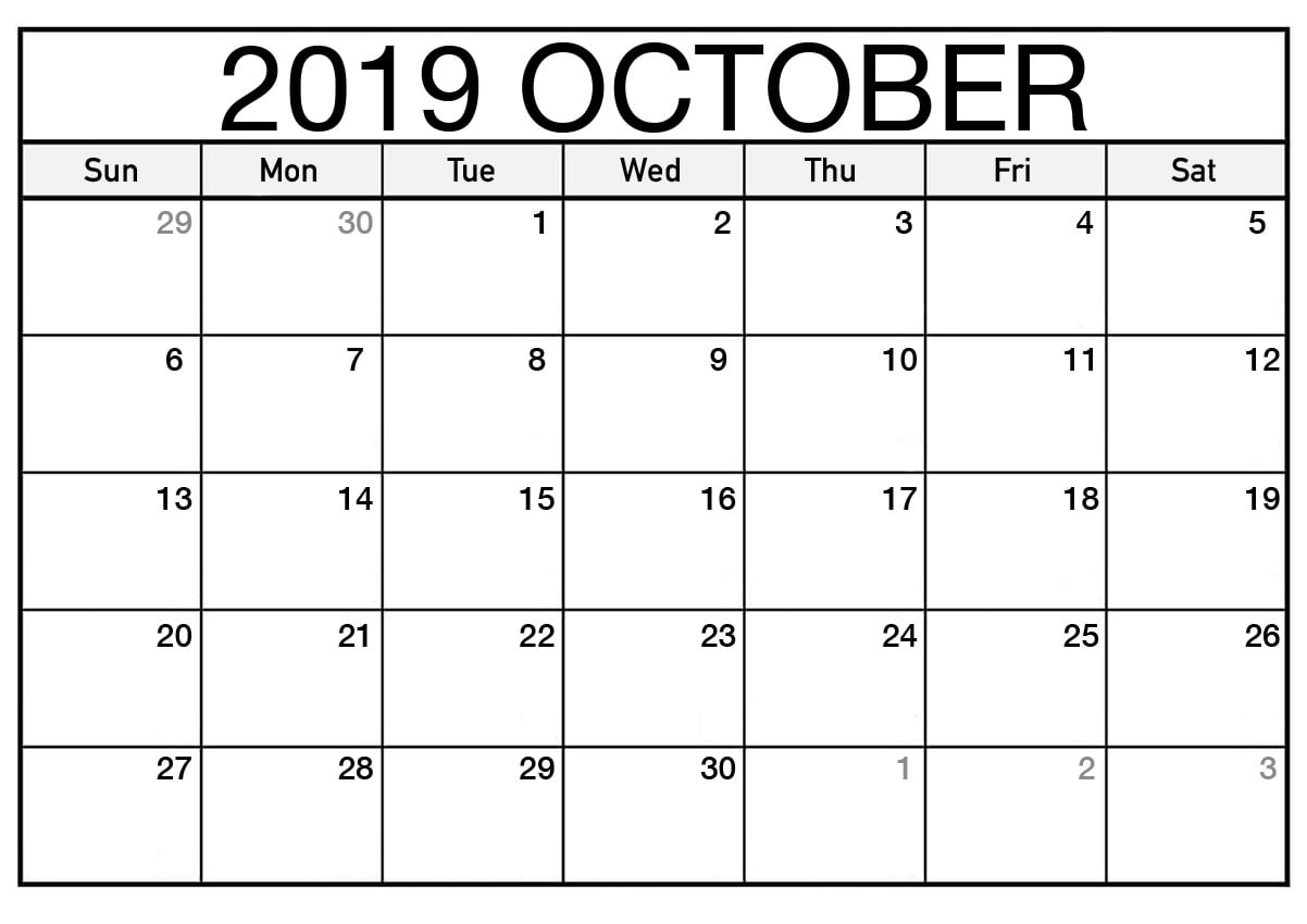 October Calendar 2019 