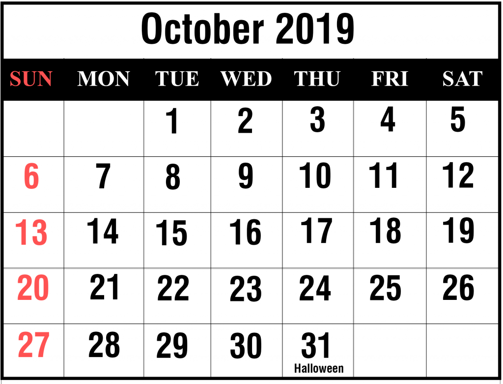 October Calendar 2019 